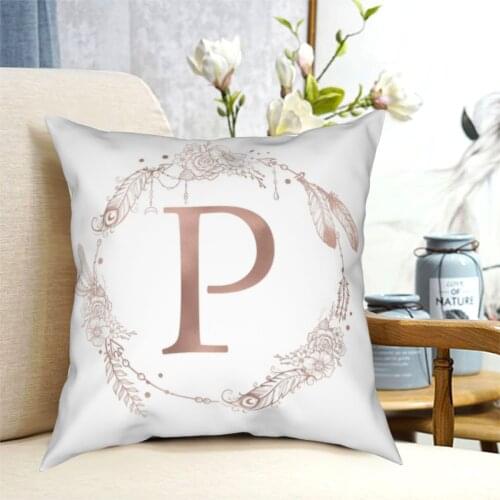 Letter P Rose Gold Alphabet Pillowcase Soft Polyester Cushion Cover Decoration Throw Pillow Case Cover Car Square 45X45cm