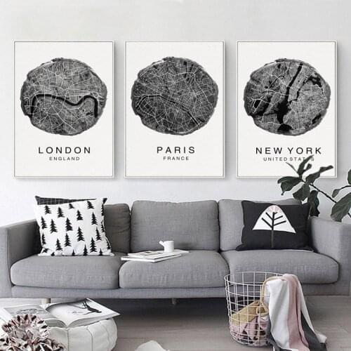 Black and White New York City Map Print Painting Minimalist Wall Art Modern Canvas Poster Picture Living Room Home Decor