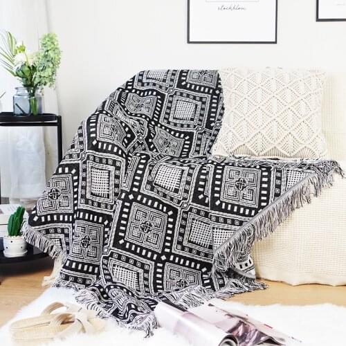 Black and white series sofa towel Grid Knitted throw blanket bed spread sofa cover European decorative blanket Double sided mat