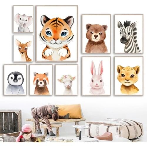 Baby Animals Wall Art Nursery Bedroom Canvas Poster Print Elephant Fox Rabbit Bear Zebra Tiger Painting Decoration Kids Room Art