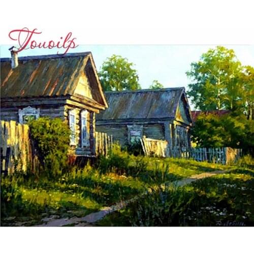 Diamant mosaïque village route plein rond diamant peinture maisons plein carré diamant broderie point de croix paysage