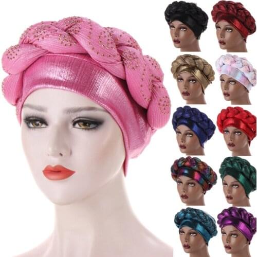 African BandanTurban Cap Islamic Hat With Shiny Stones Hat For Ladies Women African Headwear Head Wrap Bandage Hijab Accessories
