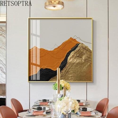 Fashion Abstract Landscape Gold Black Mountain Art Canvas Print Paintings Posters Wall Pictures for Dinning Room Home Decor