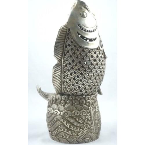 China Tibet silver lifelike fish figure incense censer