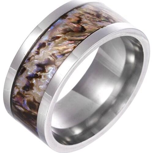10mm wide abalone shell mens ring Yiwu source factory hand ornaments stainless steel jewelry
