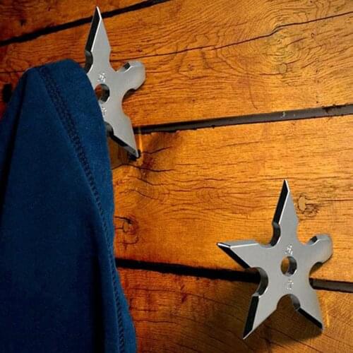 Coat Hooks Ninja Star Shape Stainless Steel Creative Wall Door Hook Clothes Hats Hanger Holder Home Decoration