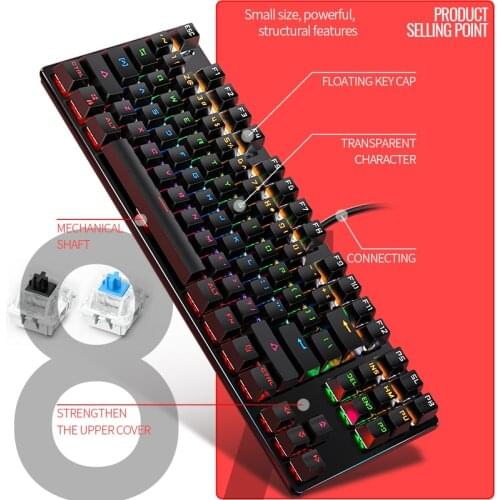 K400 True Mechanical Gaming Keyboard 87 Keys Keyboard Blue Black Switch Backlit Wired Computer Keyboards Gamer for PC Laptop