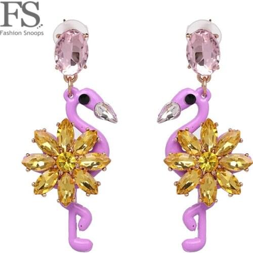 FASHIONSNOOPS Hot Brand Crystal Long Earrings Charm Flamingo Large Earrings For Women Resin Brincos Wedding Fashion Jewelry Gift