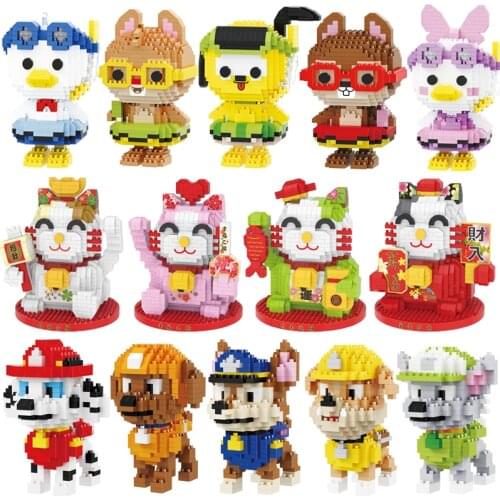 Cartoon Cat Dog Micro Sitting Lying Shaking Walking Model Block Building Brick Toy For Kids