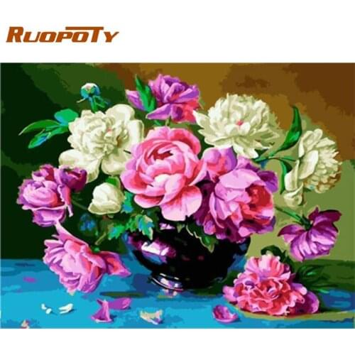 RUOPOTY Frame Picture Diy Painting By Numbers Flowers Coloring By Numbers Acrylic Canvas Painting Handpainted Drawing Art 60x75