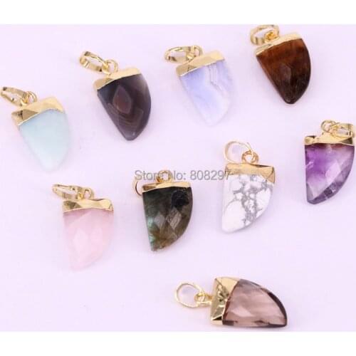 New 10Pcs Natural Stone Pendant Horn Shape Charms Pendants For Jewelry Making Necklace