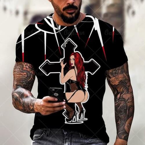 2021 New Summer Casual All-match Men Cross 3D Printed Polyester T-shirt Short-sleeved Large Size Round Neck Fashion T-shirt