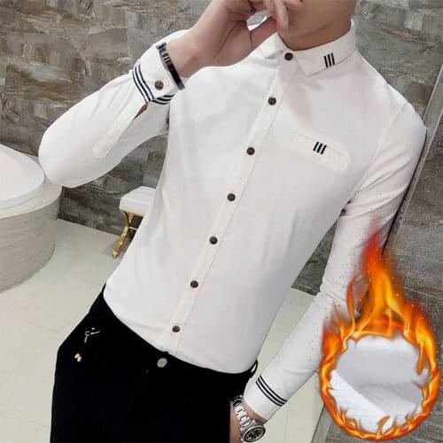 2020 Autumn Winter High-quality high-end print plus velvet mens shirt Business Casual Mens Shirt Slim Long sleeve Mens