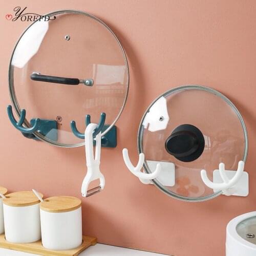 OYOREFD 2pcs/set Kitchen Wall Mounted Pot Lid Holder Multi-function Cutting Board Pan Cover Holder Kitchen Utensil Holder