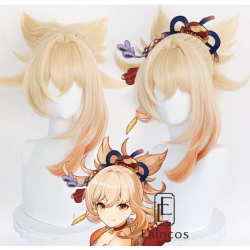 Genshin Impact Yoimiya Cosplay Wig 50cm Blond Orange WigS Anime Halloween Heat Resistant Synthetic Hair