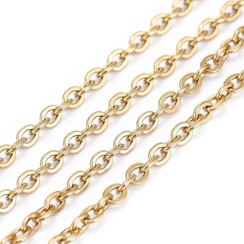 About 10m/roll 304 Stainless Steel Flat Oval Cable Chains 2.5x2x0.5mm for DIY Jewelry Making Accessories with Spool Golden