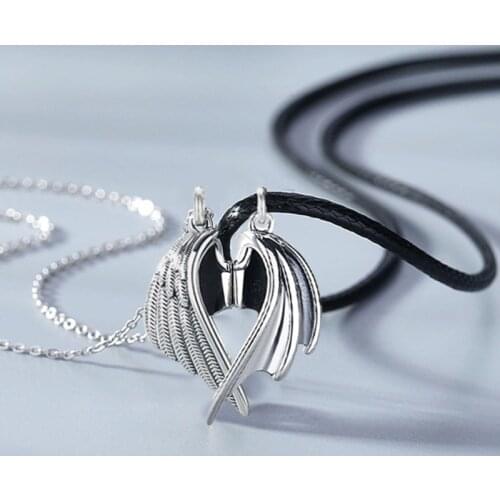 Devil and Angel Wing Pendant Couple Strong Magnetic Distance Charm Necklace Gift
