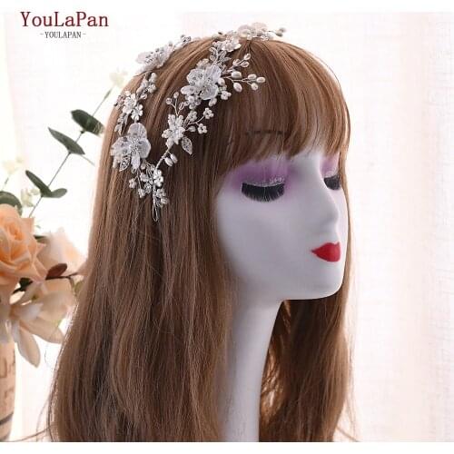 YouLaPan HP292 2021 Model Wire Wedding Headband Saf Pearl Headbands Wedding Rhinestone Hairbands Floral Silver Wedding Tiara