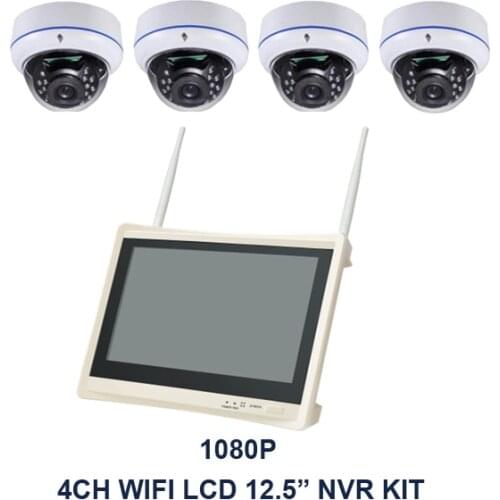 4ch Outdoor Day night security ip camera system 2MP 1080P WiFi wireless NVR kit with 12.5 inch LCD Screen Surveillance DVR Kit