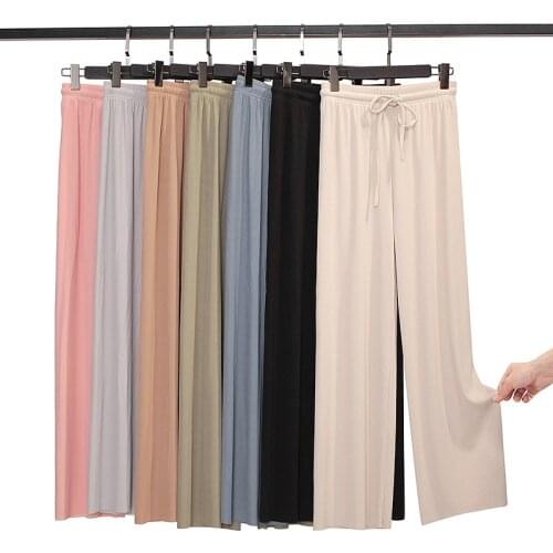 2021 Top Womens Ice Silk Wide-legged Pants Summer High Waist Feeling Girls Nine Points Straight Skirt Thin Long Trousers Colors