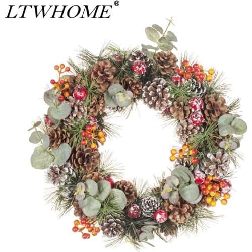 LTWHOME 13.6 Inch Artificial Handmade Wreath withl Berries, Pine Cones, Eucalyptus Leaves for Front Door, Wall, Model: WHCSG