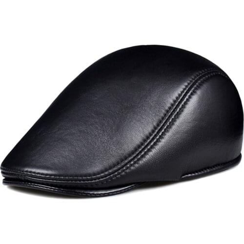 Spring Winter Unisex Genuine Leather Beret Hats Men Women Black Peaked Cap Male Thin Boina Casual Trucker Caps Bonnet