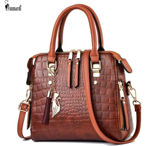 FUNMARDI 2021 New Fashion Crocodile Pattern Female Bags PU Leather Women Bags Hand Bags Tassel Designer Tote Bag Ladies WLHB2305