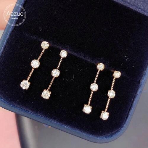 Aazuo Real 18K Rose Gold Real Diamonds 0.50ct Classic Long Line Drop Chain Stud Earrings Gifted for Women Wedding Party Au750