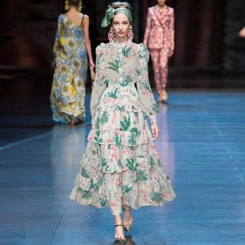 Runway new long Sleeve Ruffle printed single breasted loose top +cake long skirt womens Set 210721MZ01