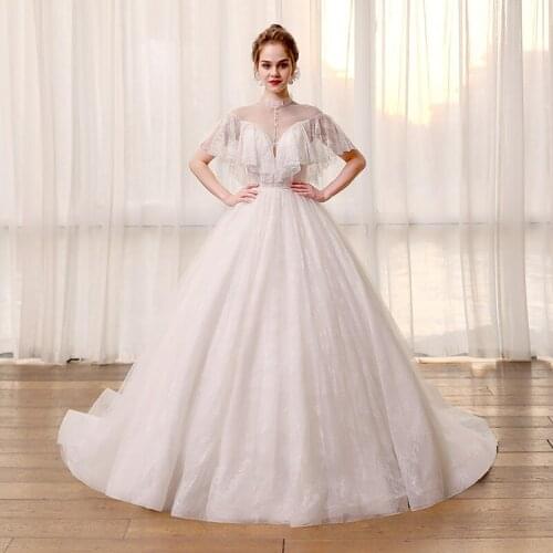 SL-8182 wedding dress 2021 elegant lace appliques real photo high neck puff sleeves bridal wedding gowns for bride dress woman