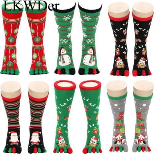 1pair Winter Christmas Toe Socks Unisex Cute Cartoon Snowman Owl Snowflake Deer Five Finger Socks Men Women Girl Christmas Socks