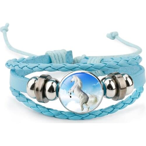 10PC Animal Horse Charm Glass Cabochon Bracelet Men Women Leather Bracelets Handmade Charms Fashion Accessories Jewelry Gifts