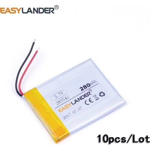 10pcs/Lot 283542 3.7V 280mAh Rechargeable li Polymer Battery For mp4 GPS PDA speaker DVR small toys mobile power E-Book