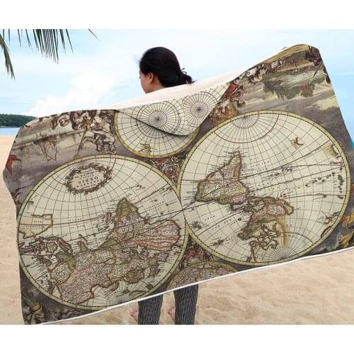 3D World Map Printed Plush Hooded Blankets for Adults Kid Warm Wearable Fleece Woman Throw Blankets Microfiber Cloak on Sofa