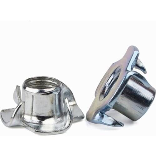 50Pcs M3 M4 M5 M6 Zinc Plated Four Claws Nut Speaker Nut T-nut Blind Pronged Tee Nut Furniture