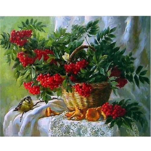 5D Diy Diamond Painting Cross Stitch Green Leaf & Red Fruit Needlework Diamond Embroidery Full Round Mosaic Decoration Resin Kit