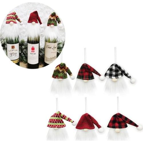 6Pcs Christmas Red Wine Bottle Covers Bag Holiday Santa Claus Champagne Bottle Cover Christmas Hanging Pendant Christmas Decor