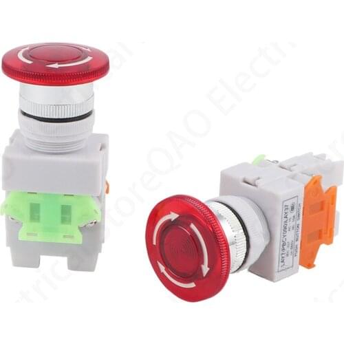 Emergency Stop Light Power 22mm Switches Mushroom Head on Off Pushbutton Led Switch Lay37 Lay7 Y090