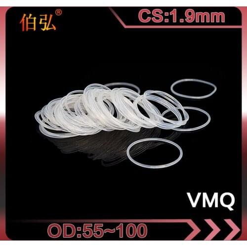 White Silicon O-Ring 1PC/lot Silicone/VMQ CS1.9mm OD55/60/65/68/70/75/80/90/95/100mm O Ring Seal Rubber Gasket Rings Washer