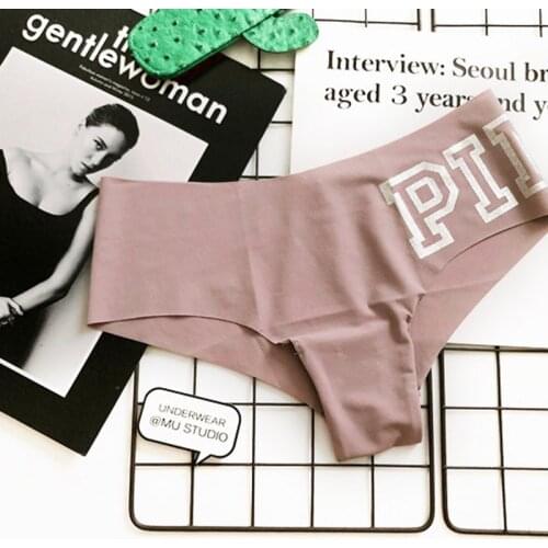 Pink Lettered Pure Color Polka Dot Viscose Fiber Seamless Sexy Womens Low Waist Briefs T-Back