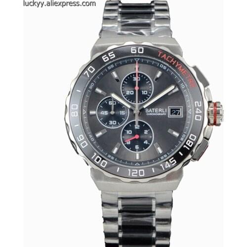 Top brand chronograph sport mens watches VK Quartz Black ceramic bezel and stainless steel man watch with date A192