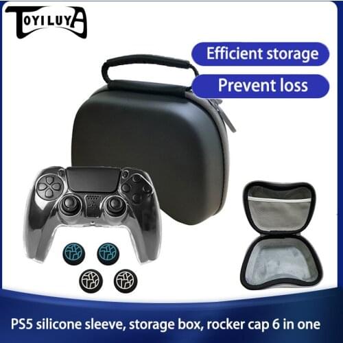 Controller Case Shockproof Protective Crystal Handle Cover Storage Box (for P5\P4\XBox) Rocker Cap is Suitable for PS5 6 in1 Set