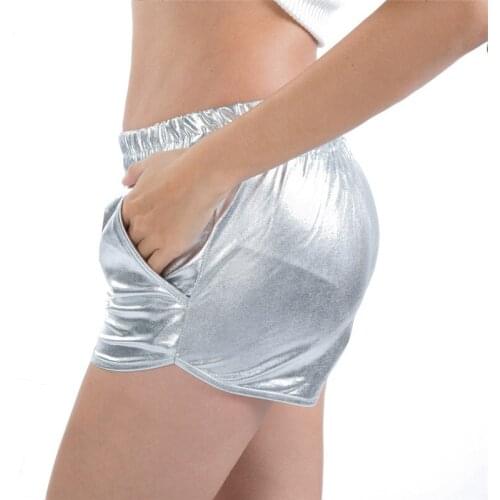 CHSDCSI Shiny Womens Shorts High Quality Pockets Sexy Dance Skinny Gold Silver Push Up Night Club Shorts
