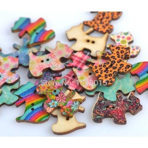 Wooden Sewing Button Scrapbooking Cartoon Dog for baby decoration craft Two Holes 29x21mm 100PCs 0119-17