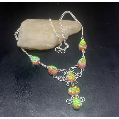 Gemstonefactory Jewelry Big Promotion 925 Silver Fashion Fancy Dichroic Glass Lovely Gifts Women Chain Necklace 34cm 202101405