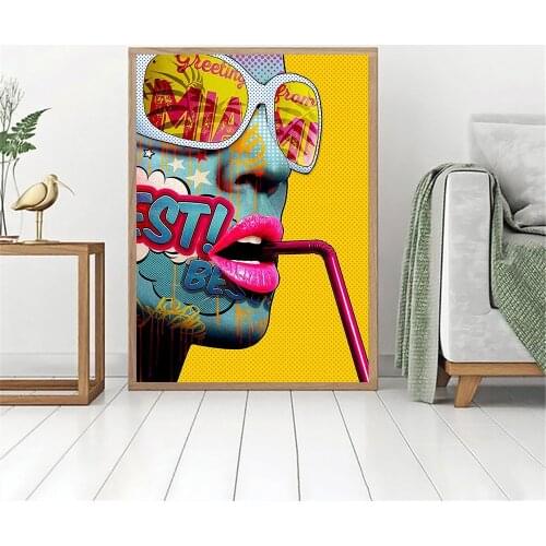 Graffiti Fashion Woman Drink Wall Art Abstract Canvas Painting Poster Prints Wall Art Pictures Canvas for Living Room Home Decor