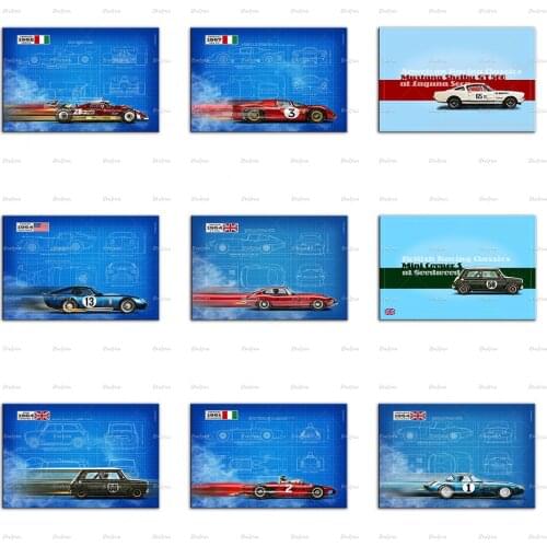GT40 Le Mans 1966,24 Hours 917 Le Mans 1970, Race Car Circuit Poster And Prints Wall Art Canvas Painting For Living Room Decor