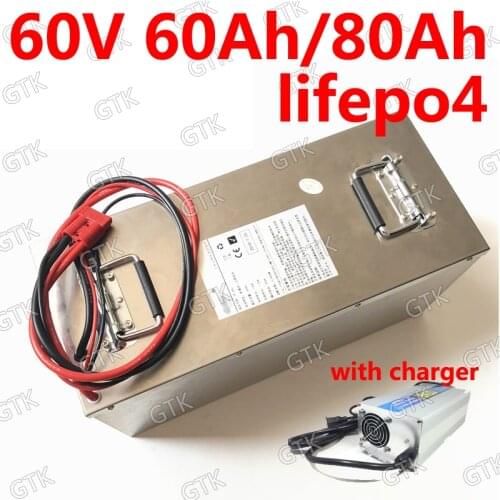 GTK 60V 80AH lifepo4 60V 60AH lifepo4 lithium bateria for 6000W 3500W scooter Inverter EV bike Tricycle caravan + 10A charger
