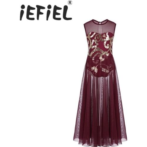 IEFiEL Kids Girls Children Floral Sequins Dancing Tank Leotard Maxi Dress for Celebration of Spirit Praise Lyrical Dancewear