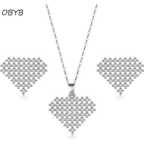 Korean fashion simple heart-shaped cubic zircon Charms necklace earrings jewellery set for women wedding engagement jewelry set